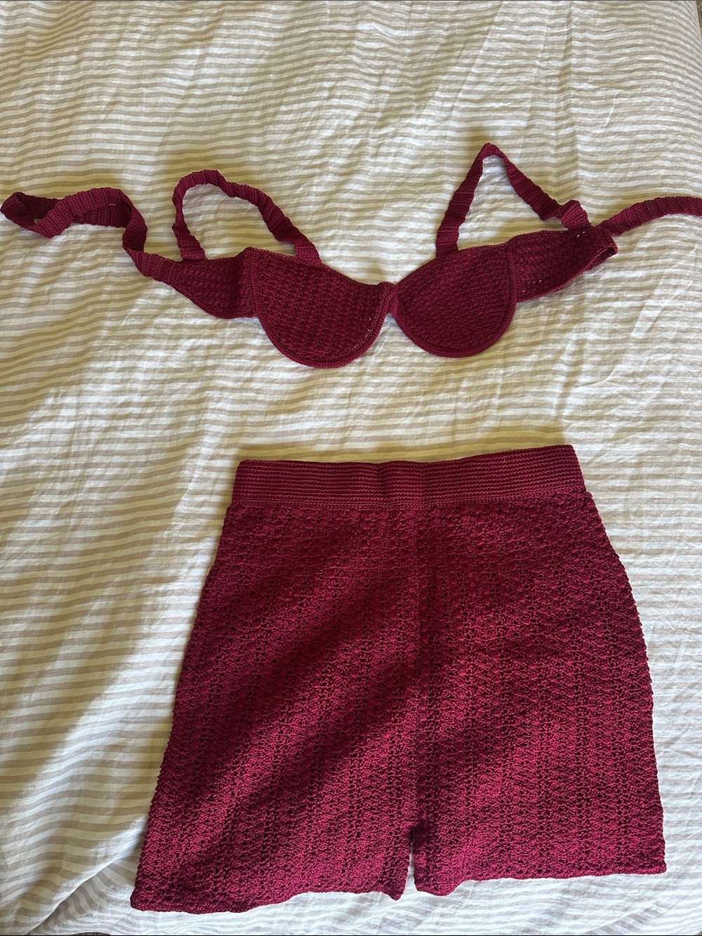 Savannah Morrow Crochet Two-Piece Set in Deep Wine